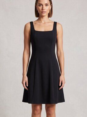 NWT WIHOLL Black Sleeveless Square Neck Back Zipper Shift Mini Dress Medium